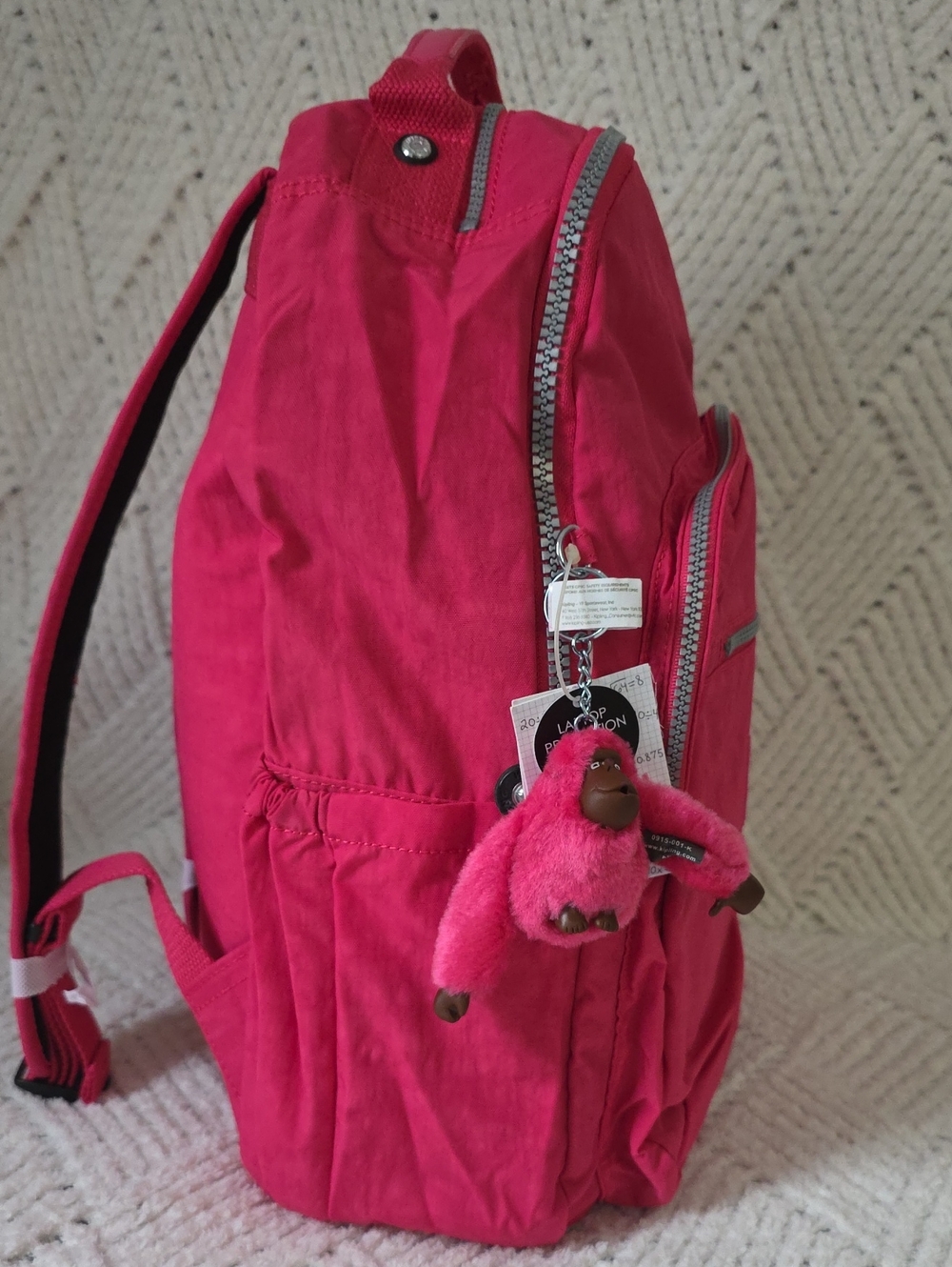 Kipling Raspberry Pink Nylon Backpack with Monkey Charm - Picture 2 of 7